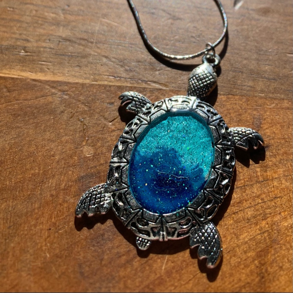Hand painted turtle necklace